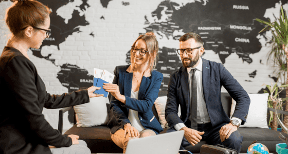 Travel planners discussing a holiday itinerary